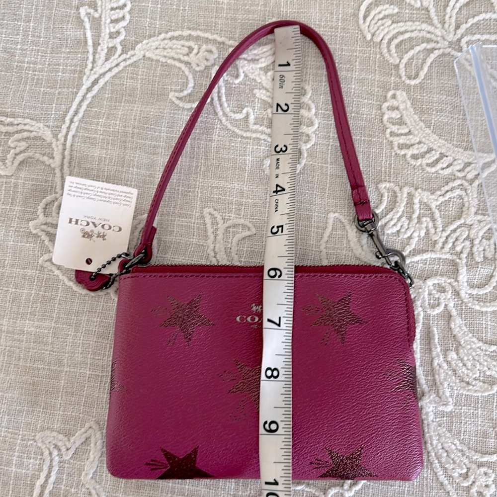 Coach NWT Coated Cranberry Shade Star Canyon Print F64239 Corner Zip Wristlet - Picture 14 of 15